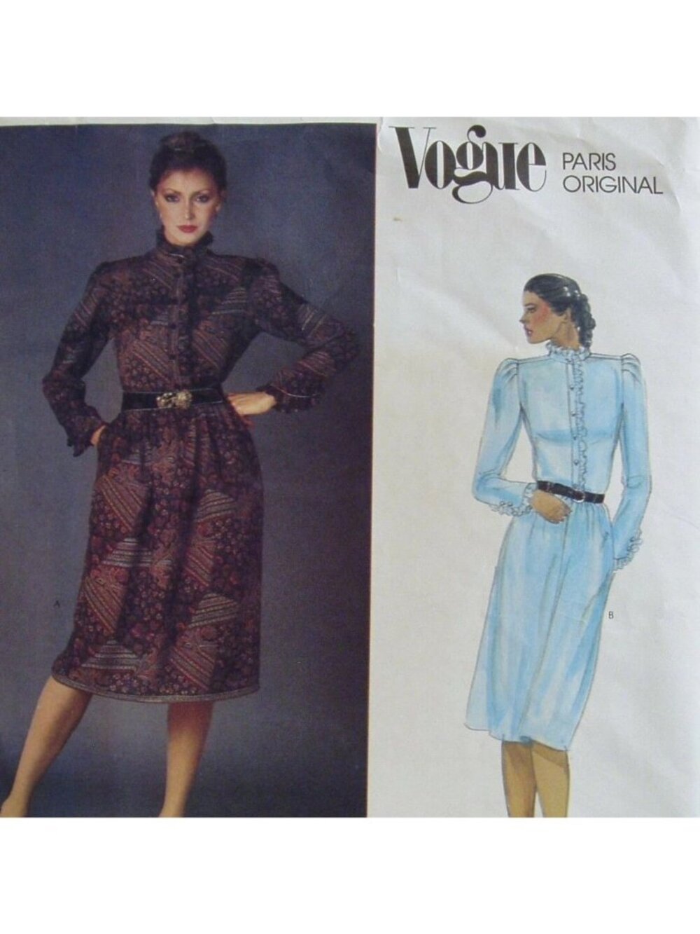 80s Vogue Paris Original 2734 Sz 10 Emanuel Ungaro  Ruffled Dress Pattern CC